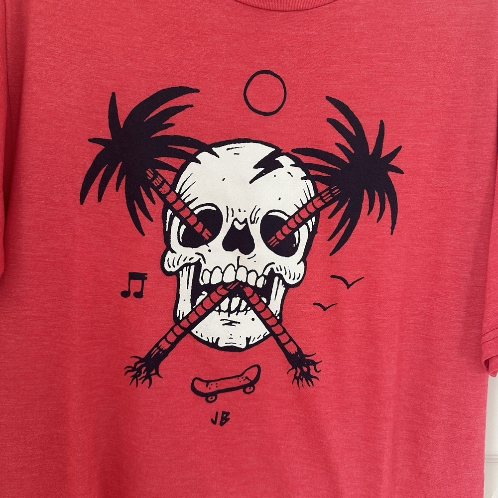 VTG Y2K Volcom Skateboard Shirt Men's M Red Black Graphic Summer Grunge Skull - Picture 2 of 6